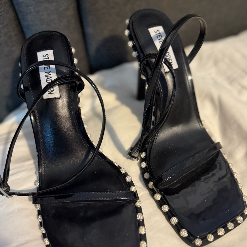 Steve Madden Black Heels with Rhinestone Accents